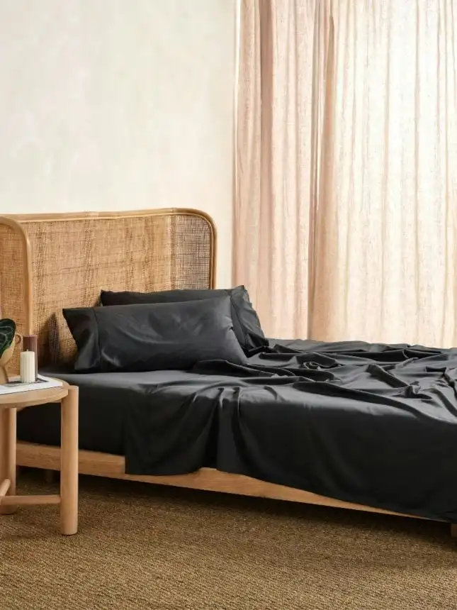 Linen House Nara Bamboo Cotton 400TC Charcoal Sheet Set - Queen
