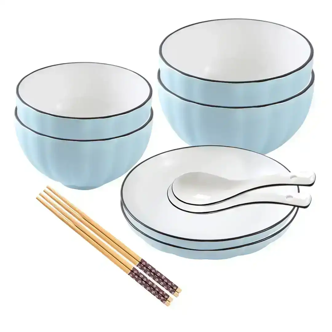 Soga Blue Japanese Style Ceramic Dinnerware Crockery Soup Bowl Plate Server Kitchen Home Decor Set of 6
