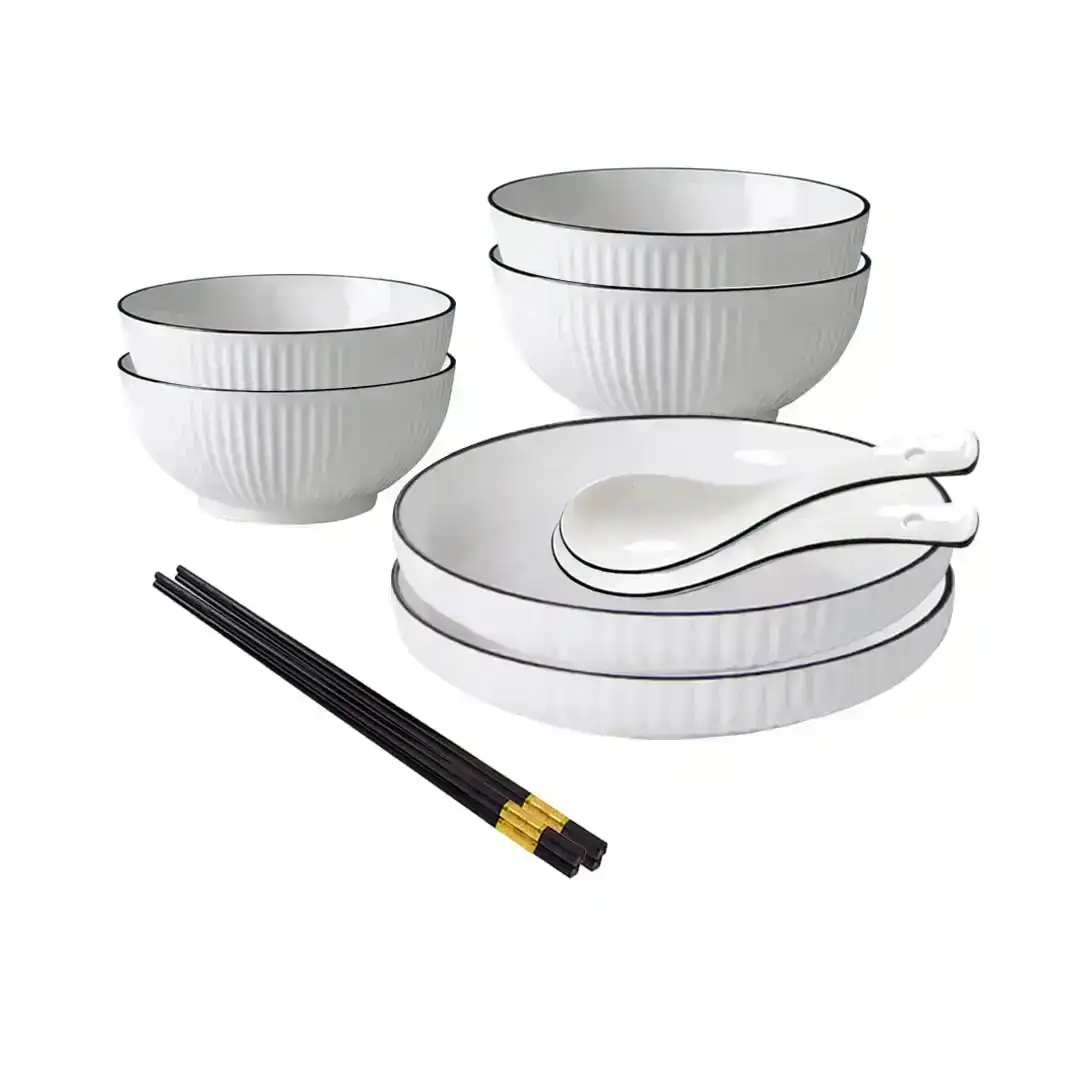 Soga White Japanese Style Ceramic Dinnerware Crockery Soup Bowl Plate Server Kitchen Home Decor Set of 6