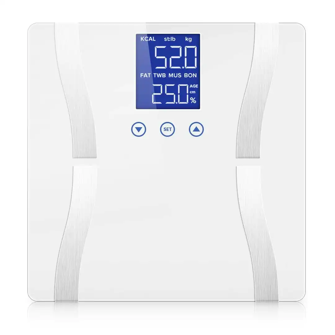 Soga Glass LCD Digital Body Fat Scale Bathroom Electronic Gym Water Weighing Scales White
