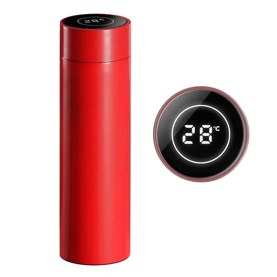 Soga 500ML Stainless Steel Smart LCD Thermometer Display Bottle Vacuum Flask Thermos Red