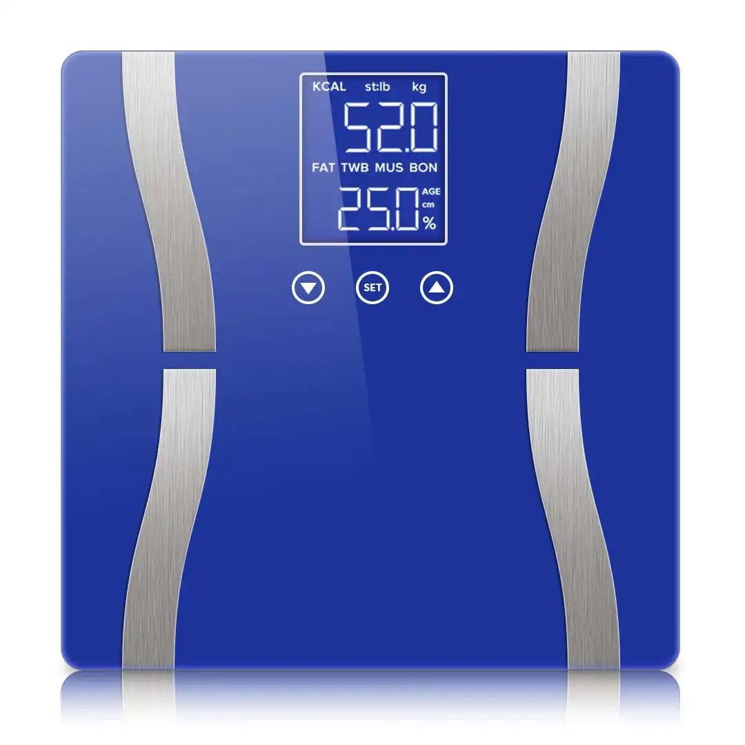 Soga Glass LCD Digital Body Fat Scale Bathroom Electronic Gym Water Weighing Scales Blue