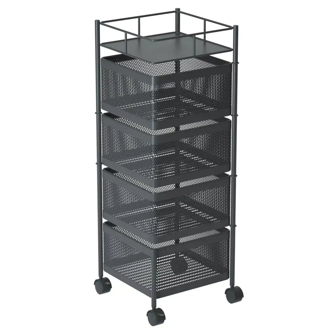Soga 4 Tier Steel Square Rotating Kitchen Cart Multi-Functional Shelves Storage Organizer with Wheels