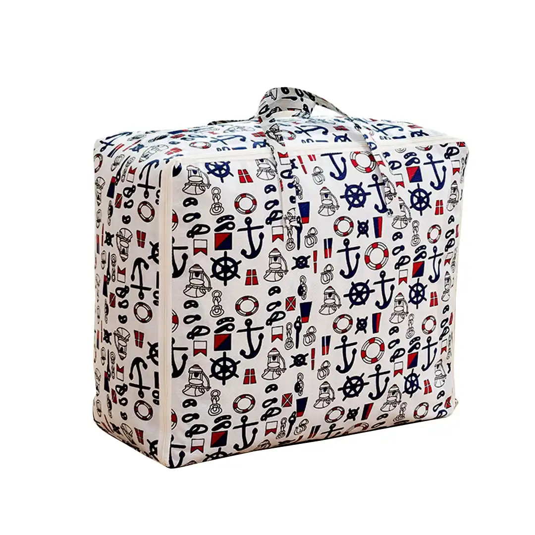 Soga Nautical Icons Large Storage Luggage Bag Double Zipper Foldable Travel Organiser Essentials