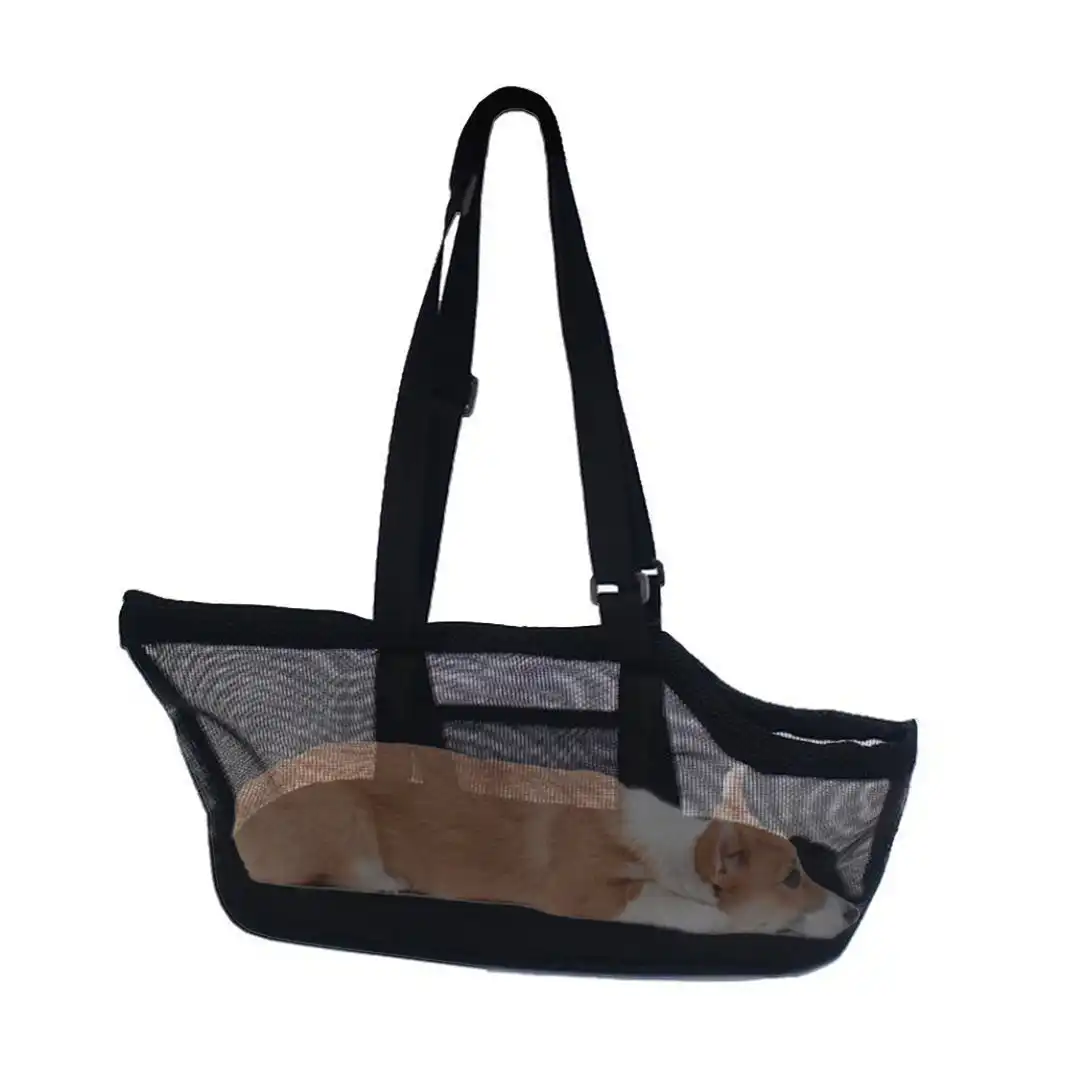 Soga Black Pet Carrier Bag Breathable Net Mesh Tote Pouch Dog Cat Travel Essentials
