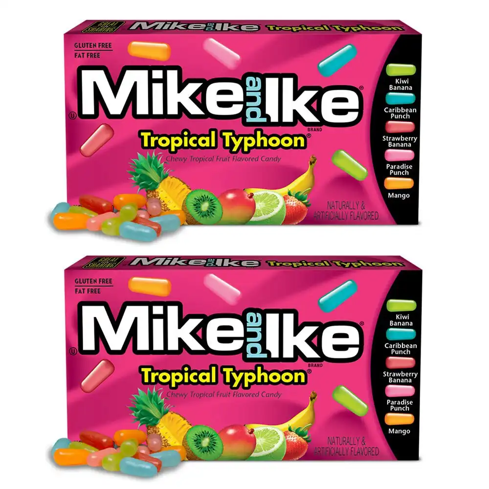 2x Mike & Ike 141g Tropical Typhoon Fruit Flavoured Chewy Confectionery Candy