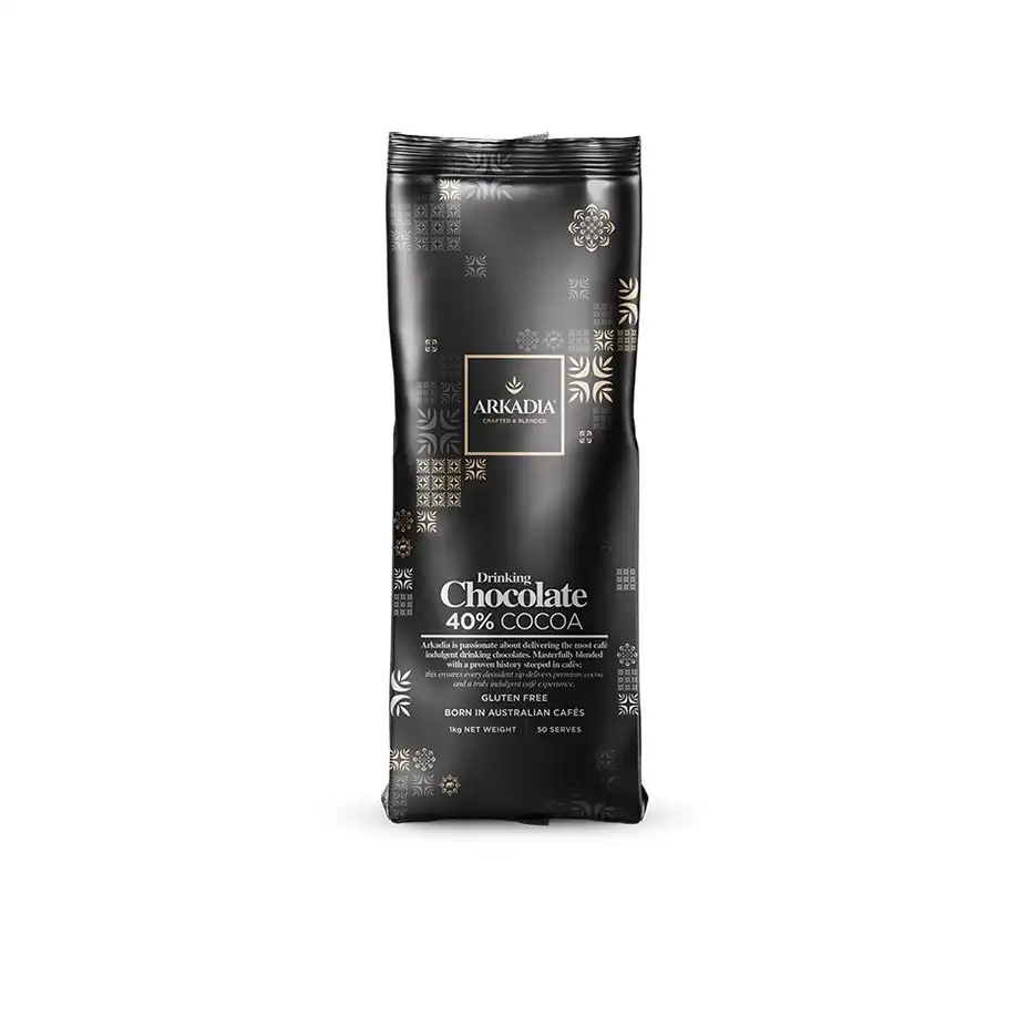 Arkadia 1kg 40% Cocoa Hot/Cold Drinking Chocolate Powder Intensity 5 Dark Blend