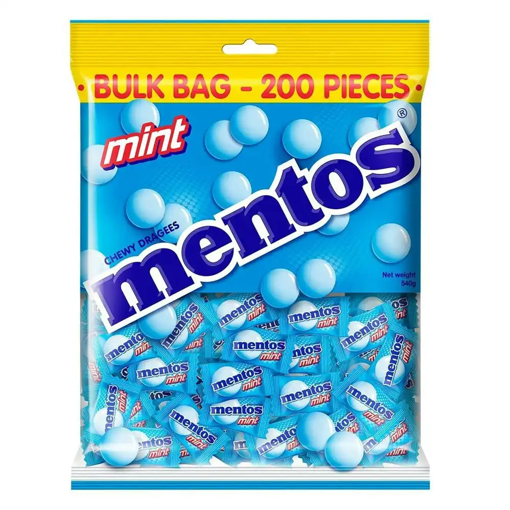 200pc Mentos 540g Single Serve Pillowpack Mint Bulk Bag Sweet/Confectionery Food