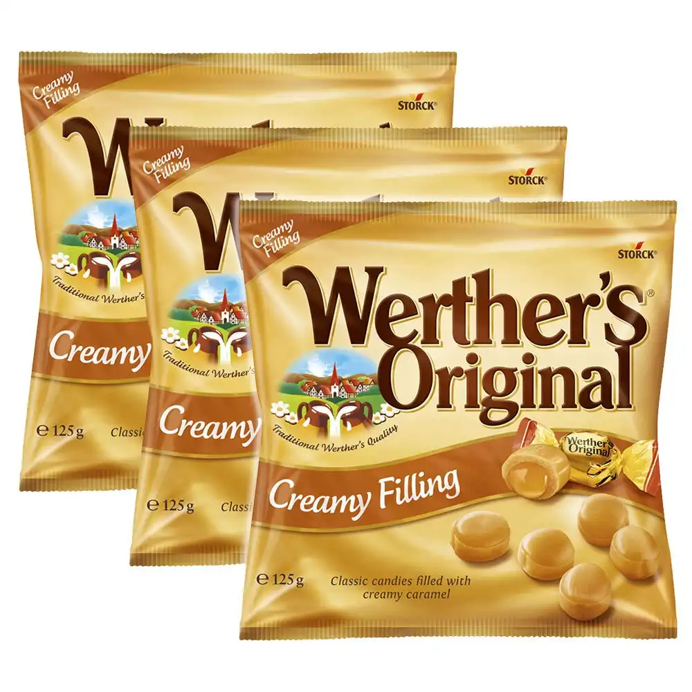 3x Werthers 125g Original Creamy Filling Candy Bag Sweet/Confectionery Snack