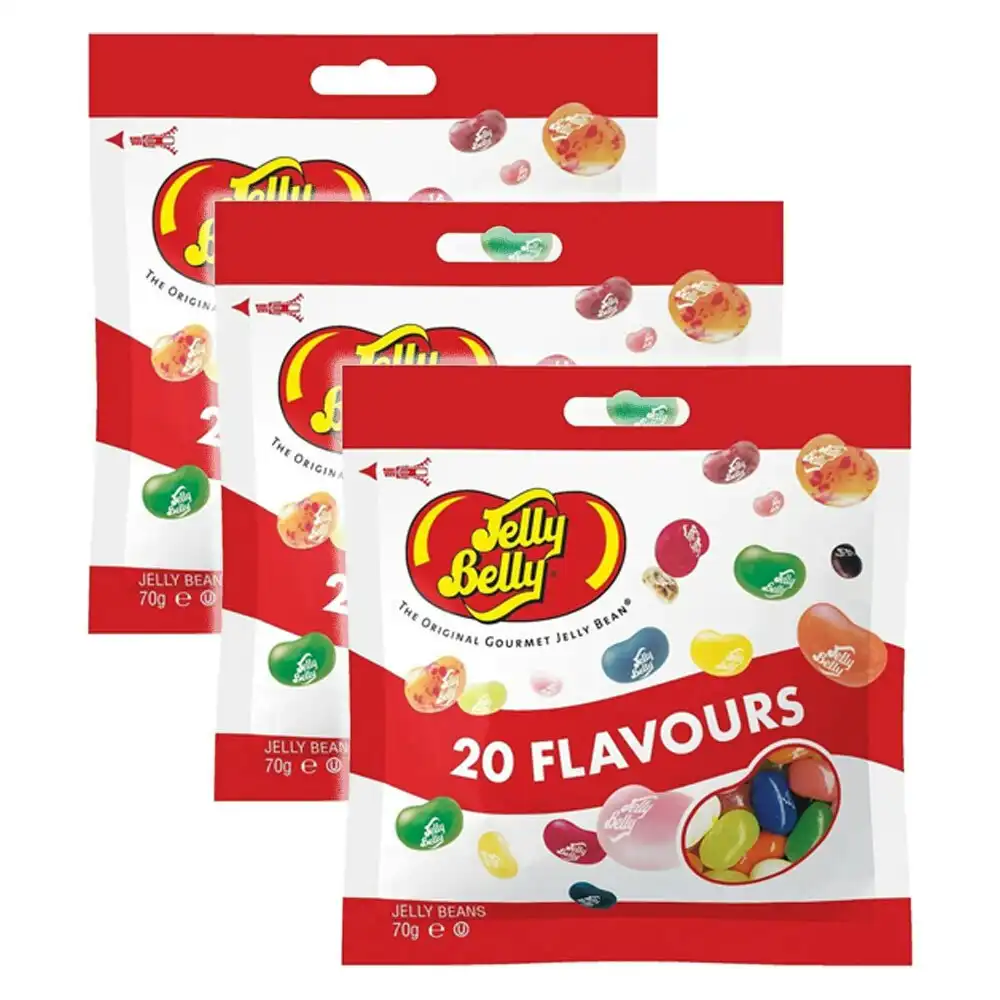 3x Jelly Belly 70g Assorted Flavours Chewing Soft Jelly Bean Candy Lolly Bag