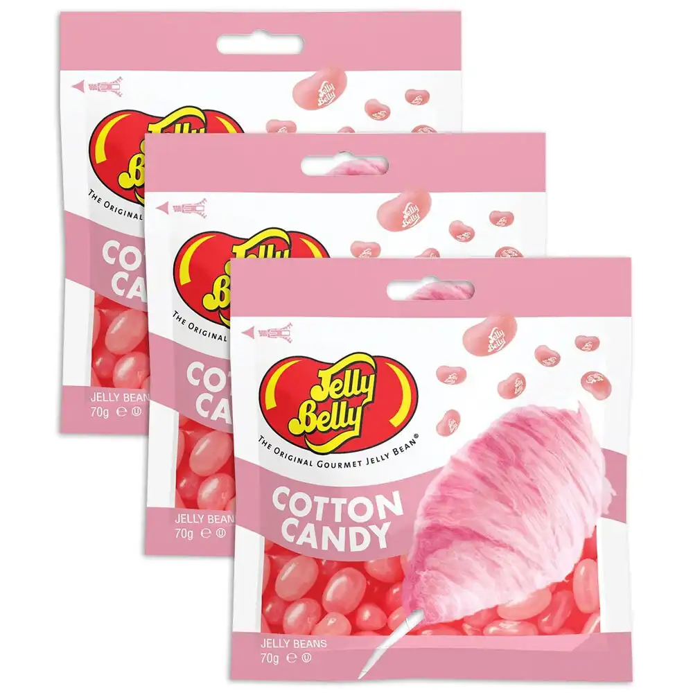3x Jelly Belly 70g Cotton Candy Flavour Chewing Soft Jelly Bean Lolly Snack Bag