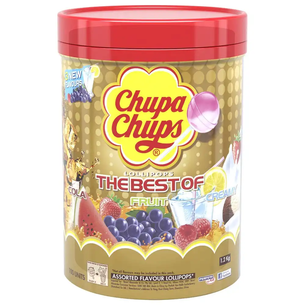 100pc Chupa Chups 1.2kg Lollipops The Best of Jar Cola/Fruit/Creamy Assorted