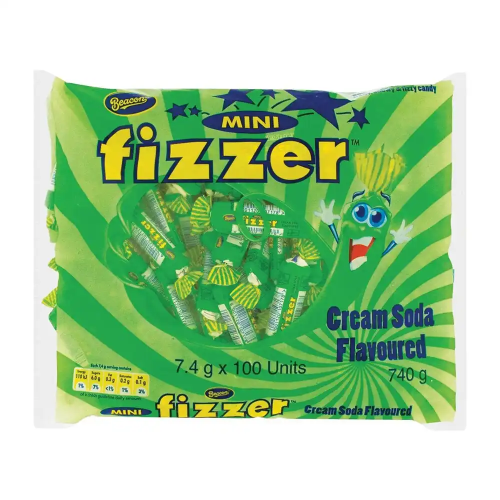 100pc Beacon Mini Fizzer 740g Fruity Chewy Confectionery Candy/Lolly Cream Soda