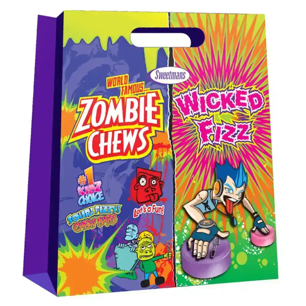 54pc Wicked Fizz & Zombie Chews Combo Kids Candy Showbag w/Grape/Berry Chew Bar