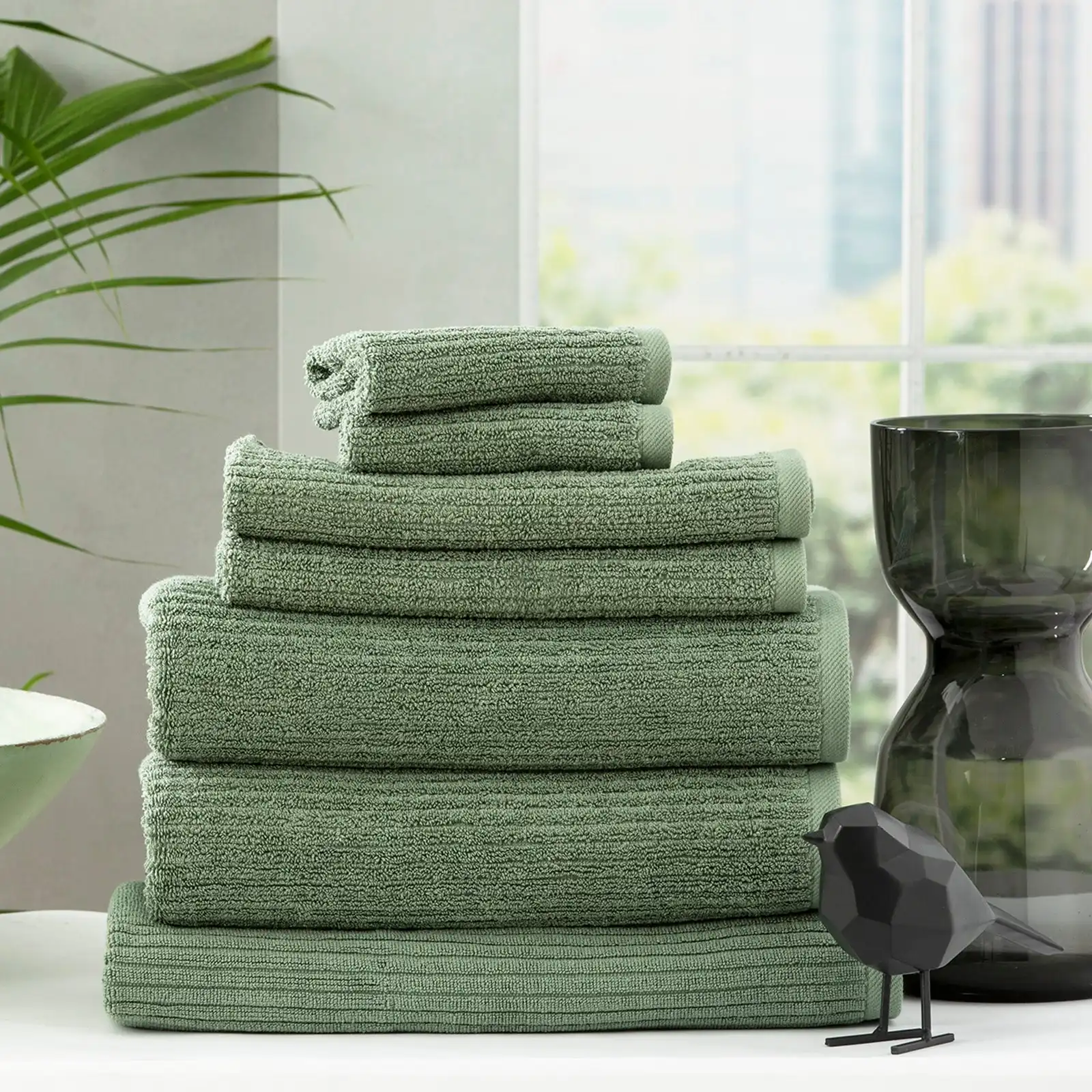 Cobblestone Ribbed Bath Towels Sage