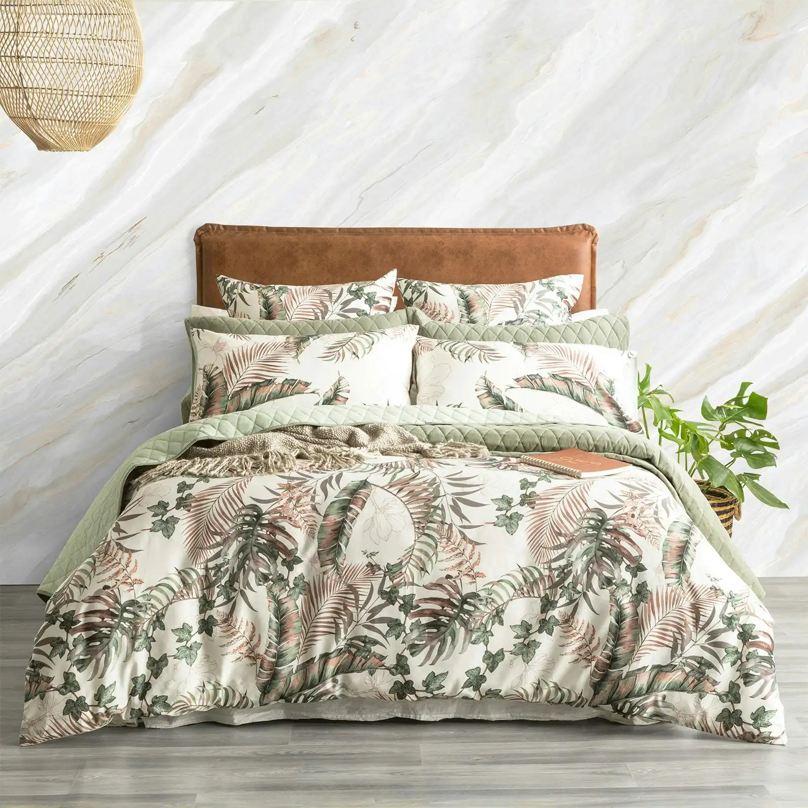 Palm Cove Pearl Quilt cover set 300 Thread Count Cotton Reversible