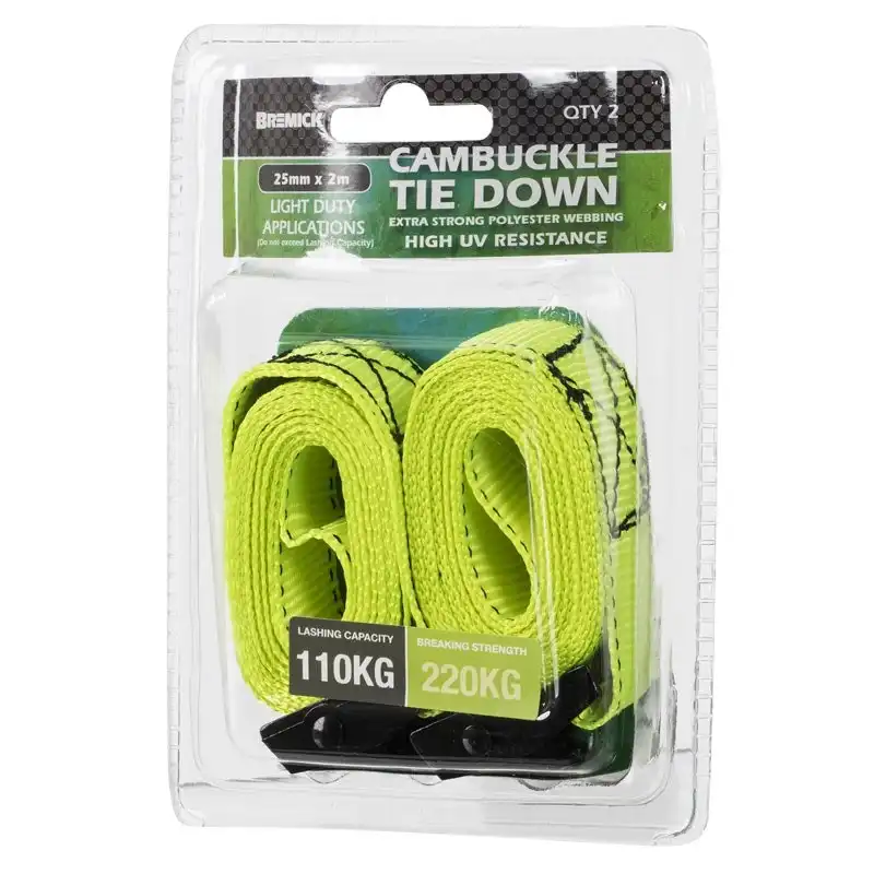 Cambuckle Tie Down Strap 25mm x 2m 2 Pack