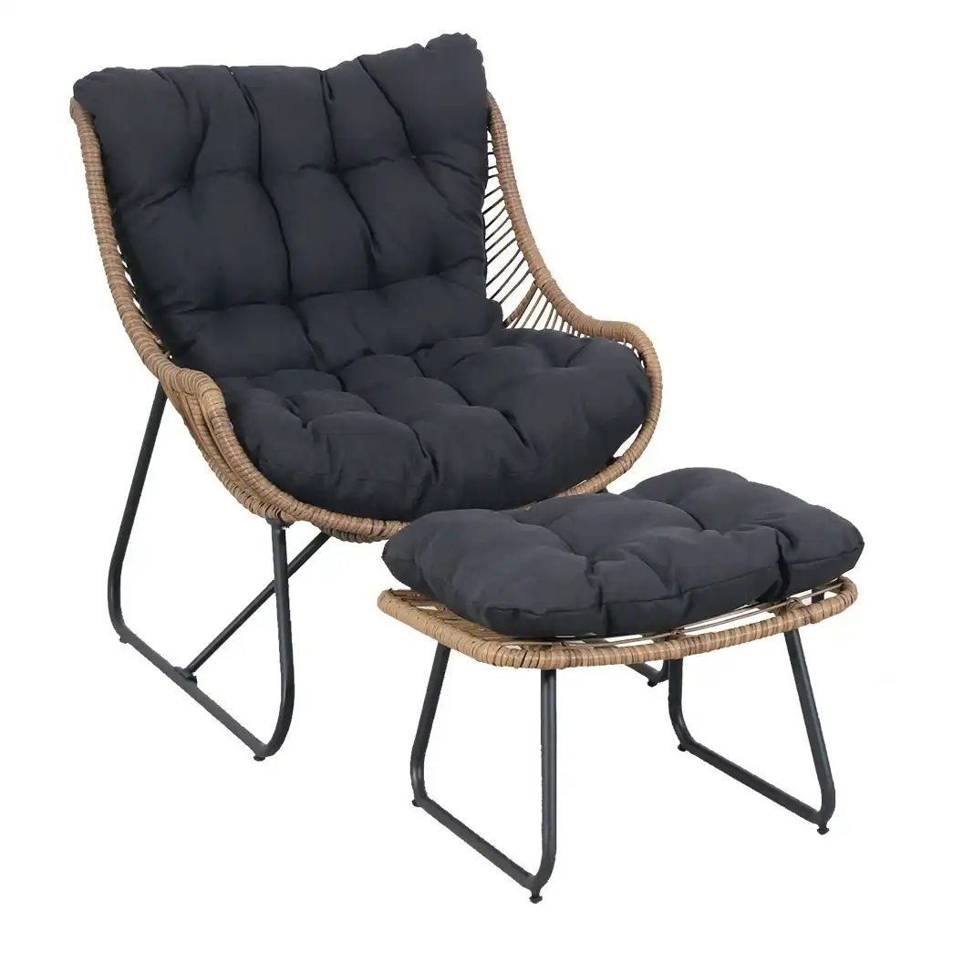 Wicker Slouch Armchair With Footstool