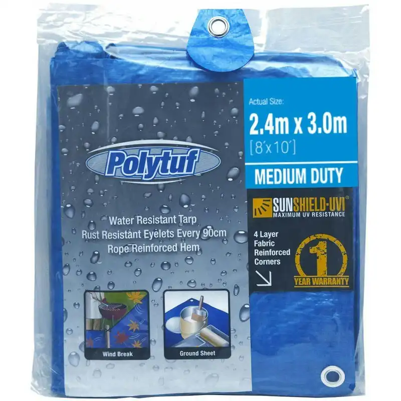 Medium Duty Blue Poly Tarp - 2.4m x 3.0m