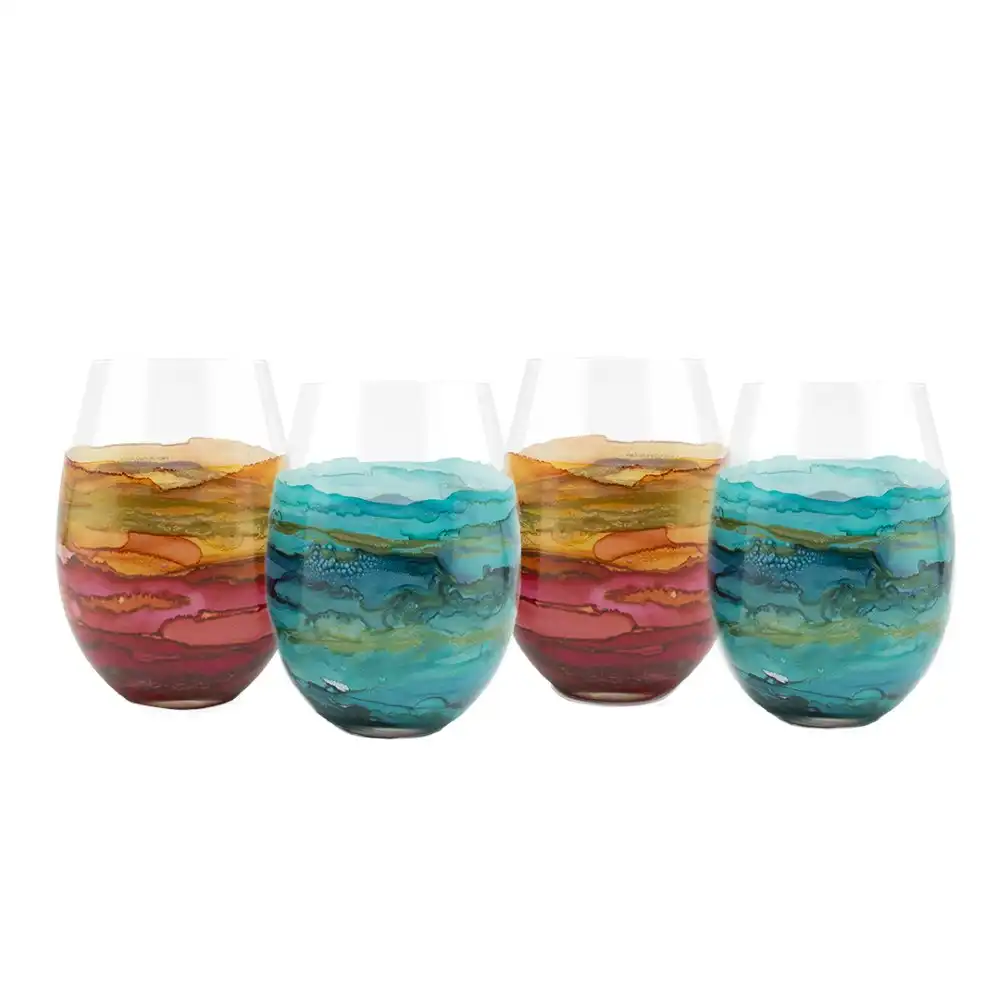 Stemless Wine Glasses Marble Set of 4
