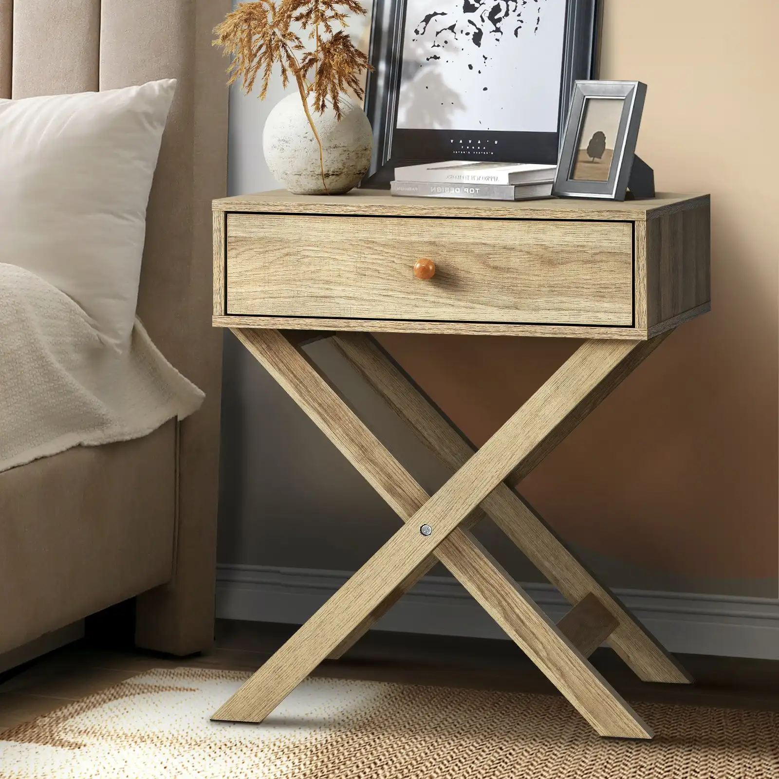 Oikiture Bedside Table Drawer Wooden Nightstand Storage Cabinet Side End Table