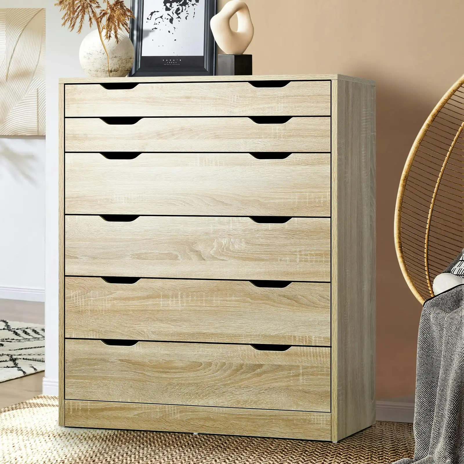 Oikiture 6 Chest of Drawers Tallboy Storage Cabinet Dresser Bedroom Wooden