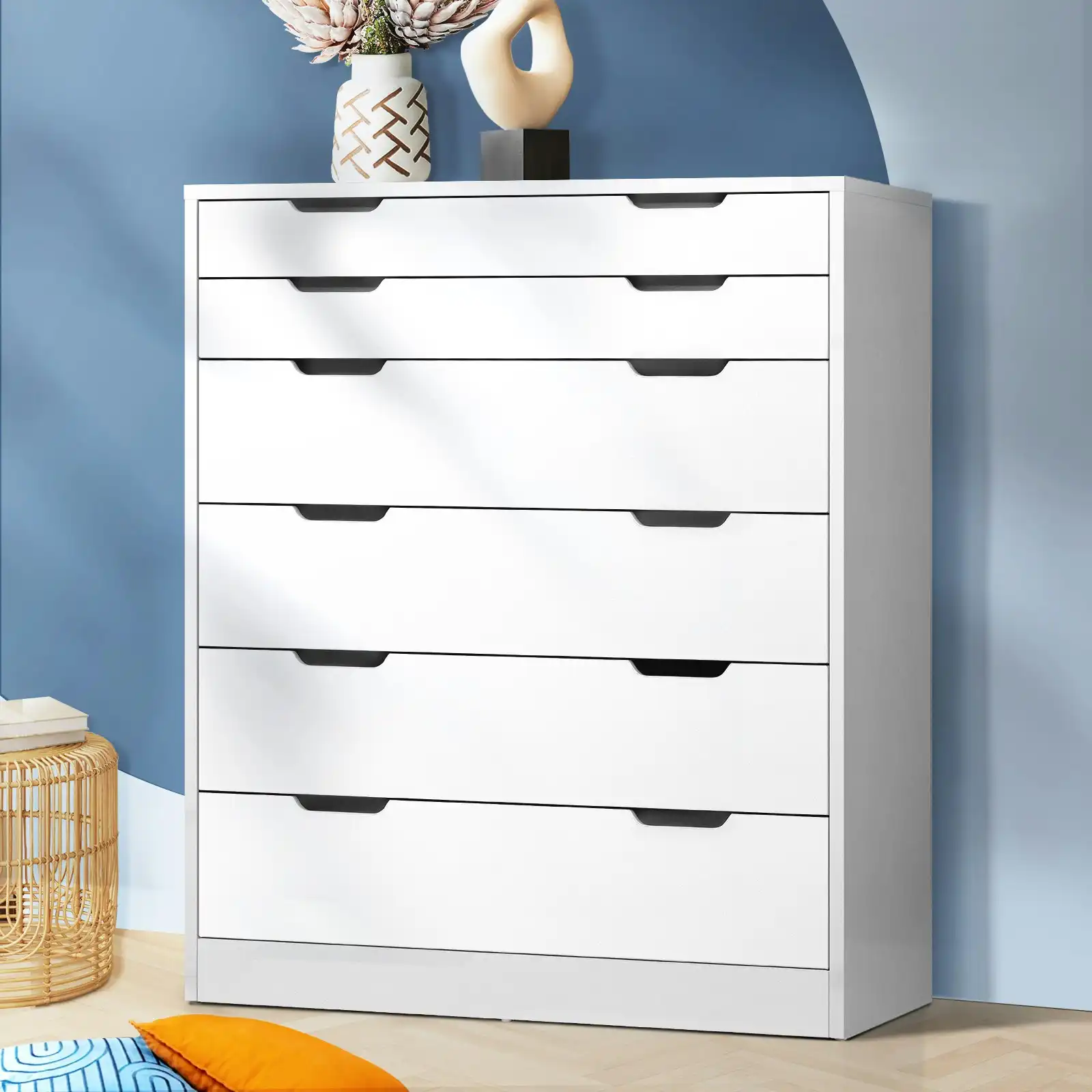 Oikiture 6 Chest of Drawers Tallboy Storage Cabinet Dresser Bedroom White