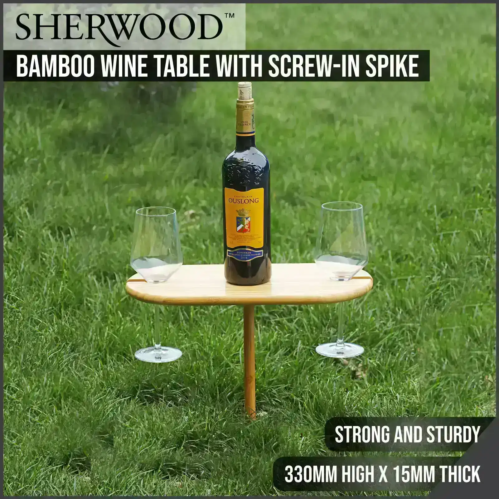 Sherwood Bamboo Picnic Screw In Double Wine Glass Holder Natural