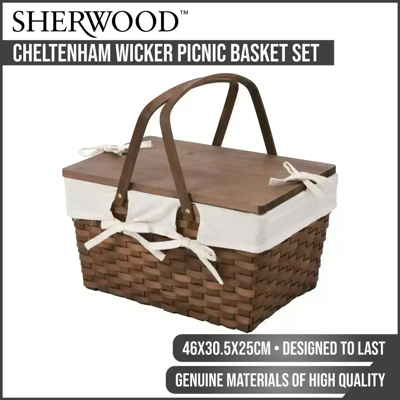 Sherwood Cheltenham Wicker Picnic Basket Set Brown 46x30.5x25cm