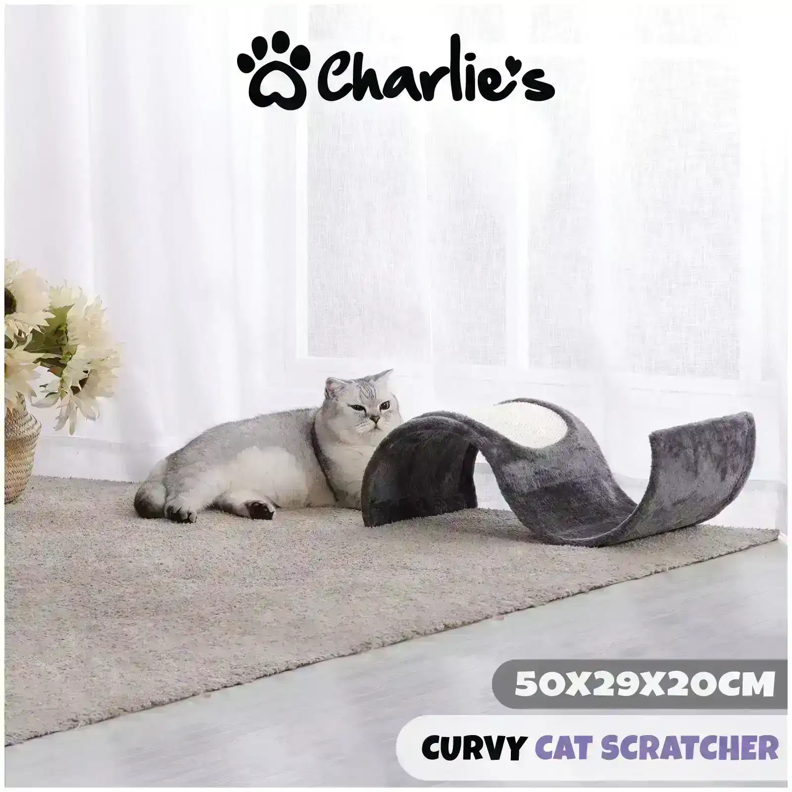 Charlie's Curvy Cat Scratcher in Sisal and Carpet Charcoal