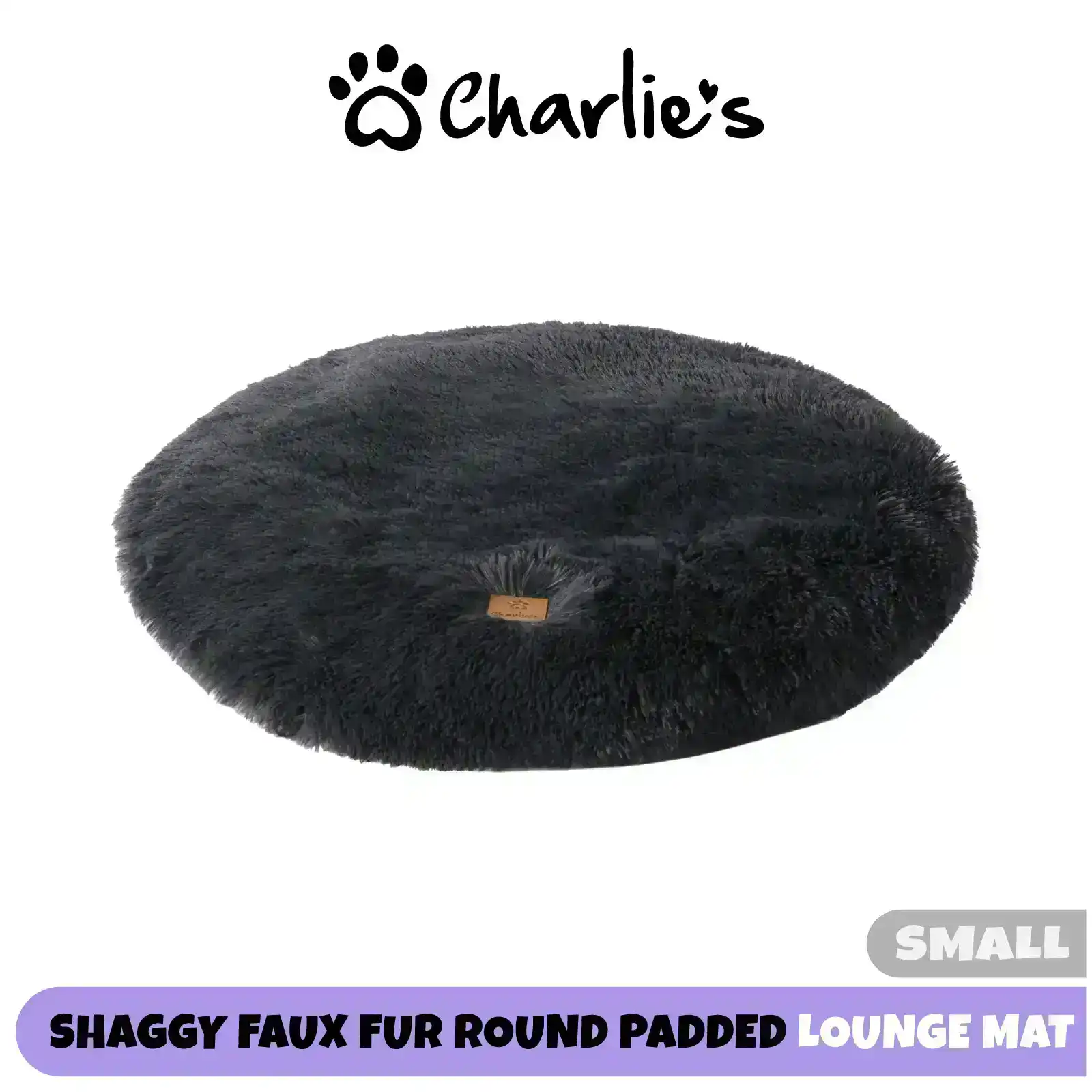 Charlie's Shaggy Faux Fur Round Calming Dog Mat Charcoal Small