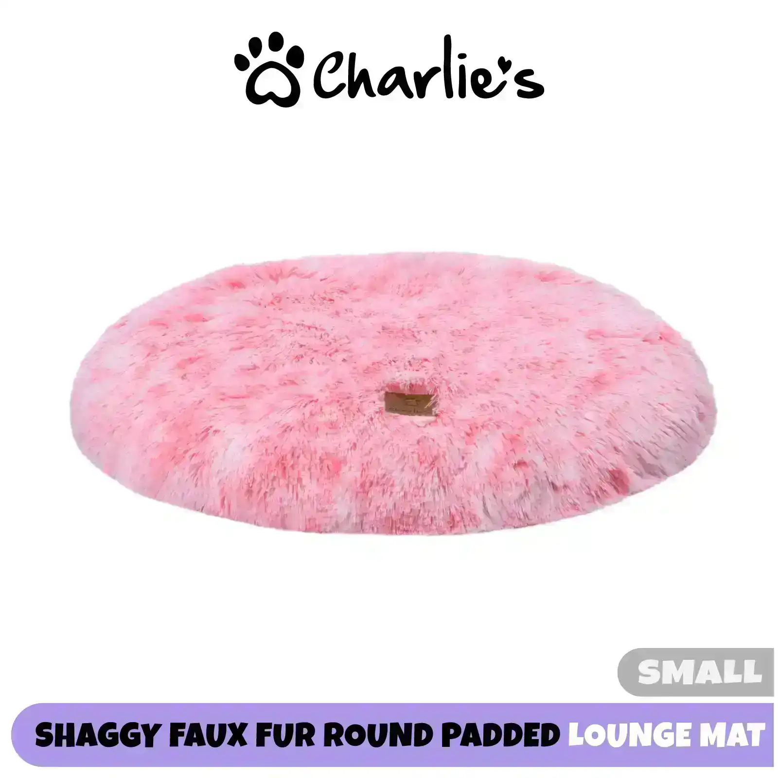 Charlie's Shaggy Faux Fur Round Calming Dog Mat Ombre Pink Small