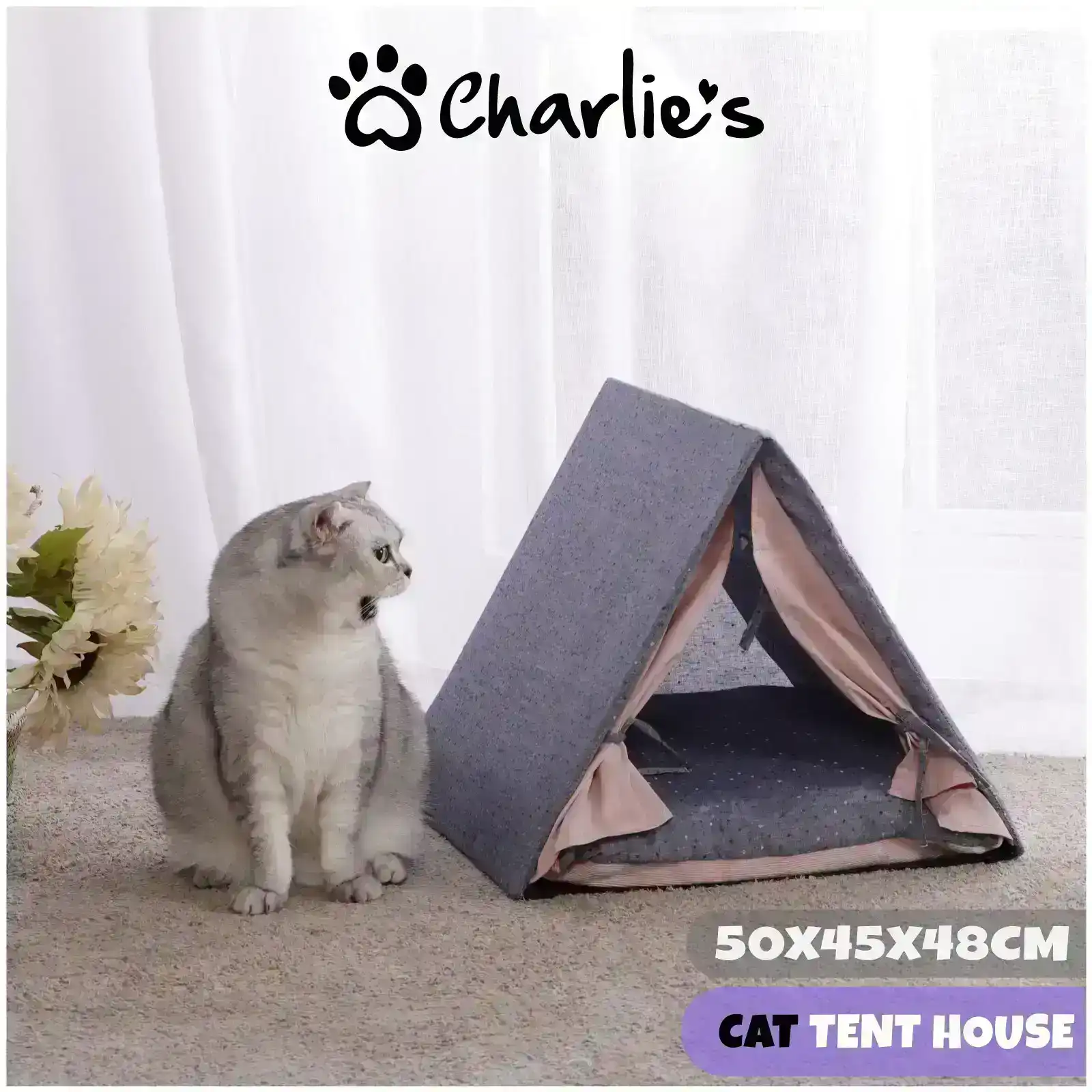 Charlie's Pet Tent with Double-sided Cushion Grey & Pink