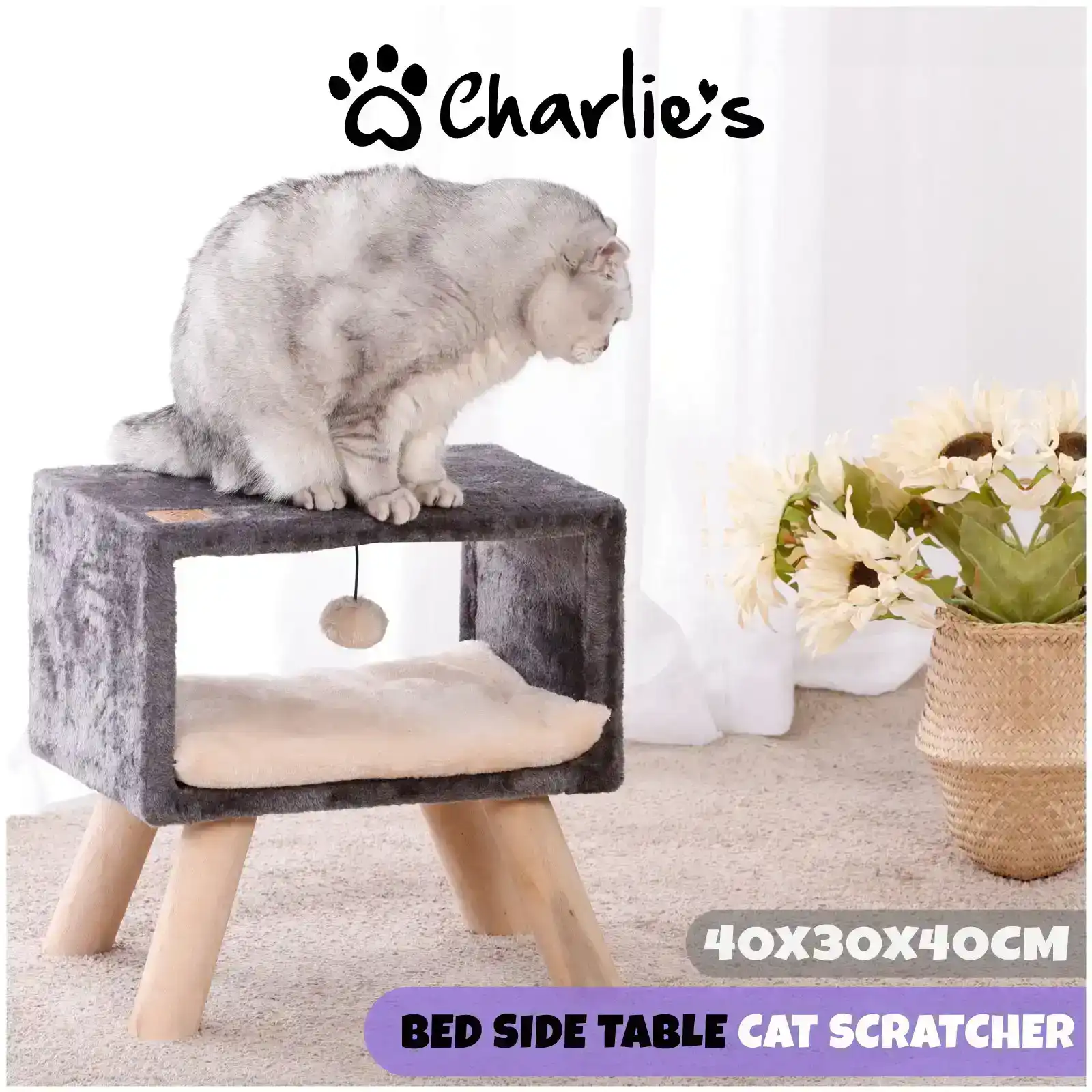 Charlie's Side Table Cat Furniture Scratcher Charcoal