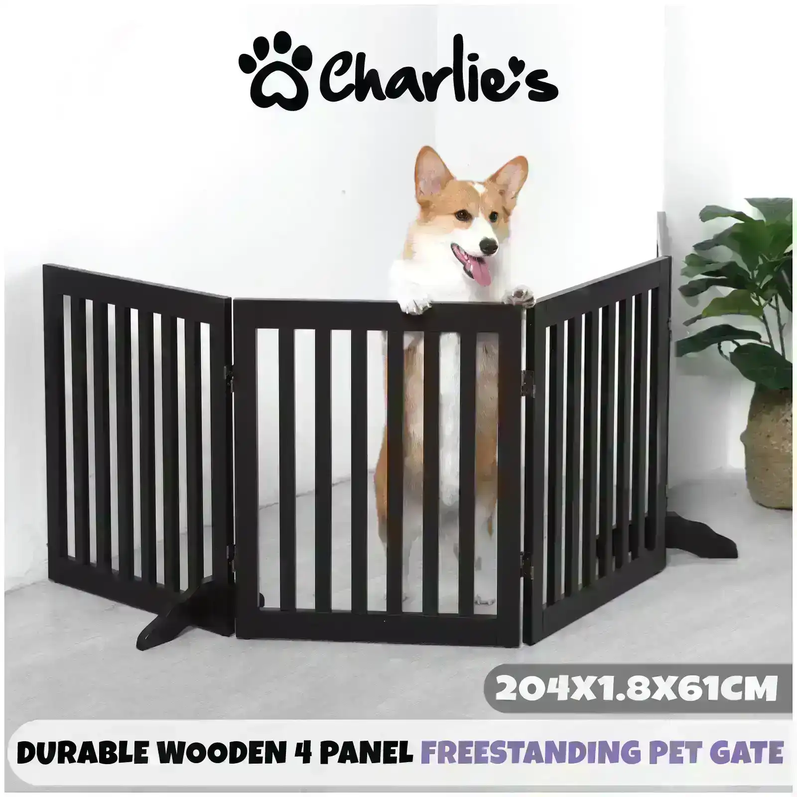 Charlie's Freestanding Pet Gate Brown 4-Panel