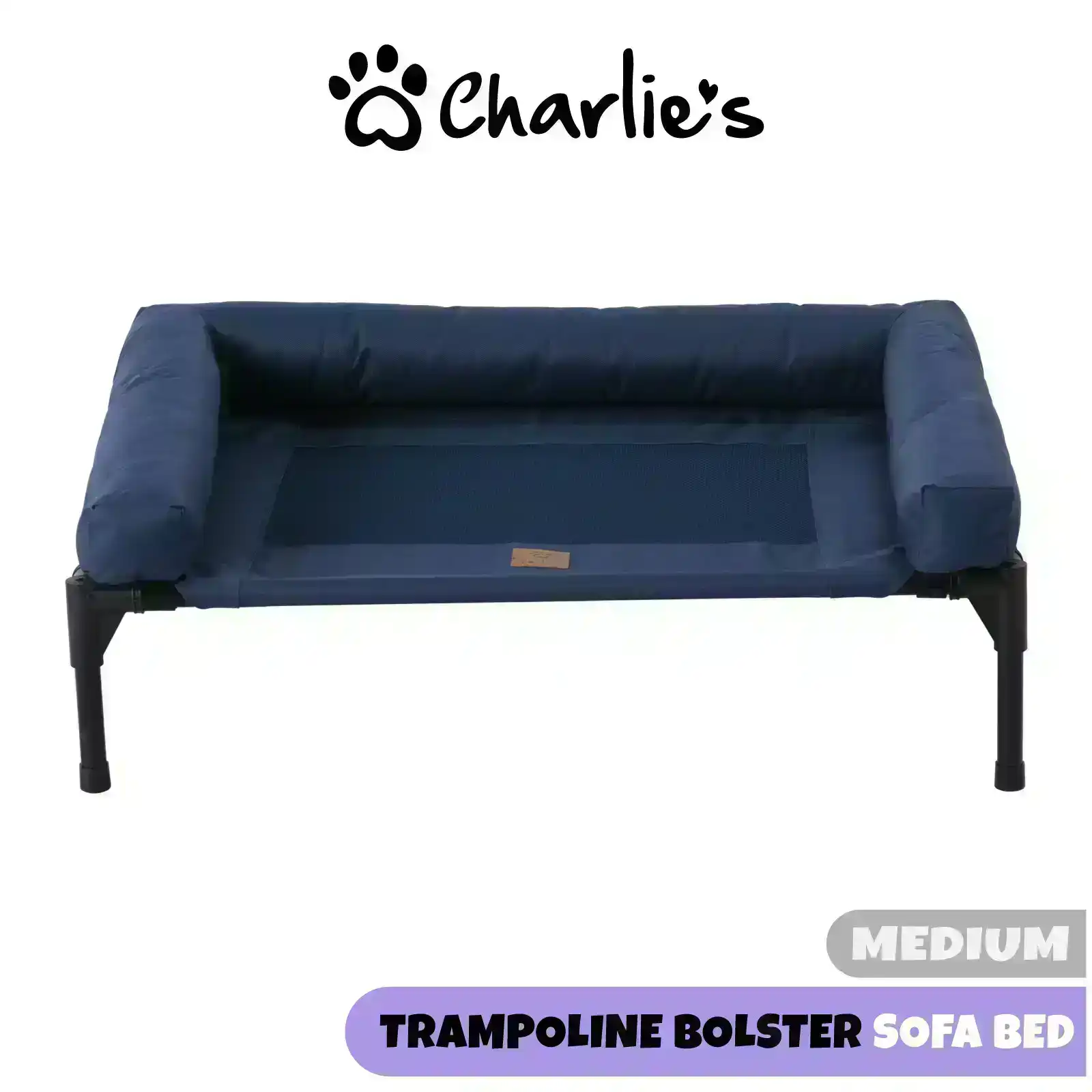Charlie’s Pet Trampoline Bolster Sofa Bed Blue Medium 81.3 x 63.5 x 26.7cm