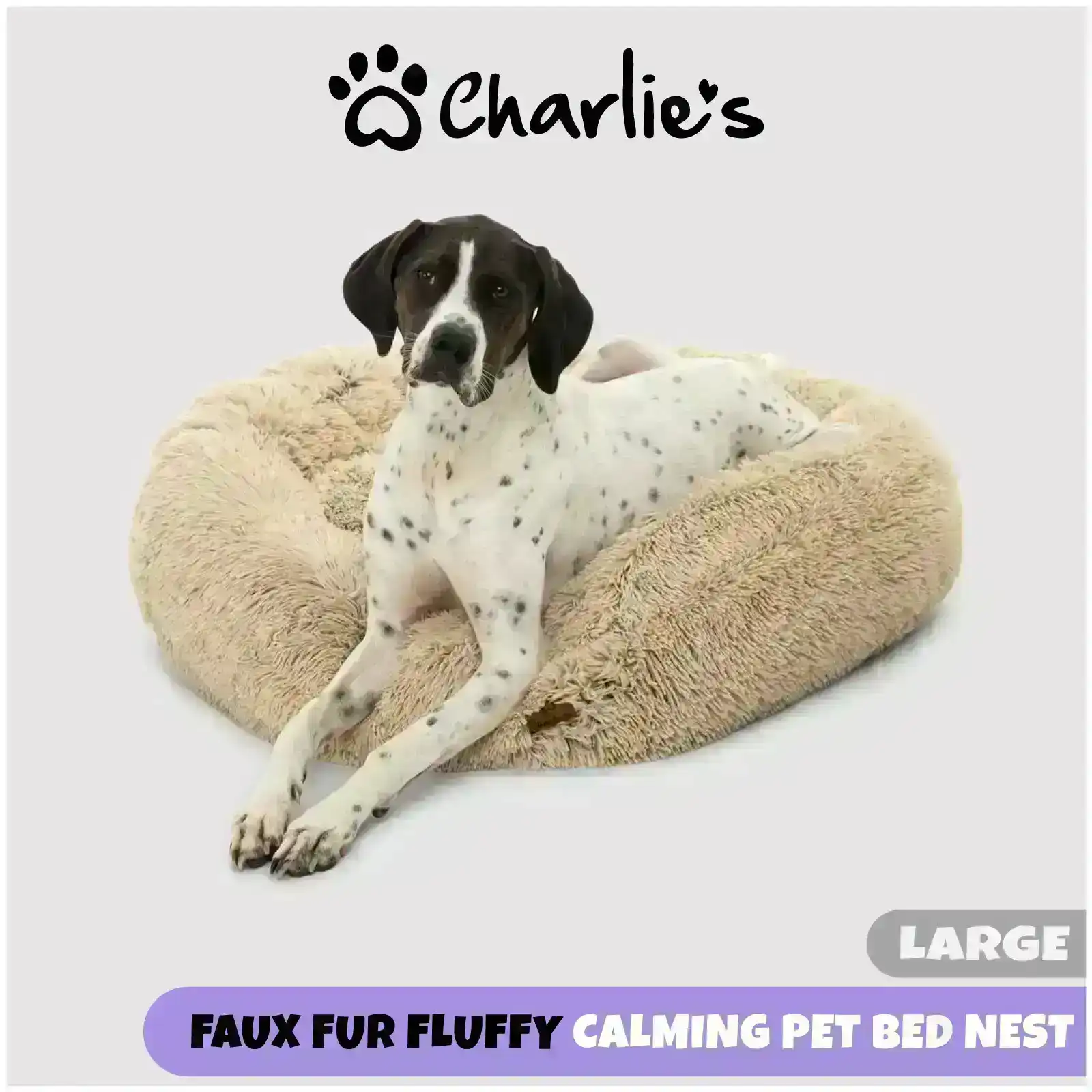 Charlie's Shaggy Faux Fur Donut Calming Pet Nest Bed Cream Chinchilla Large