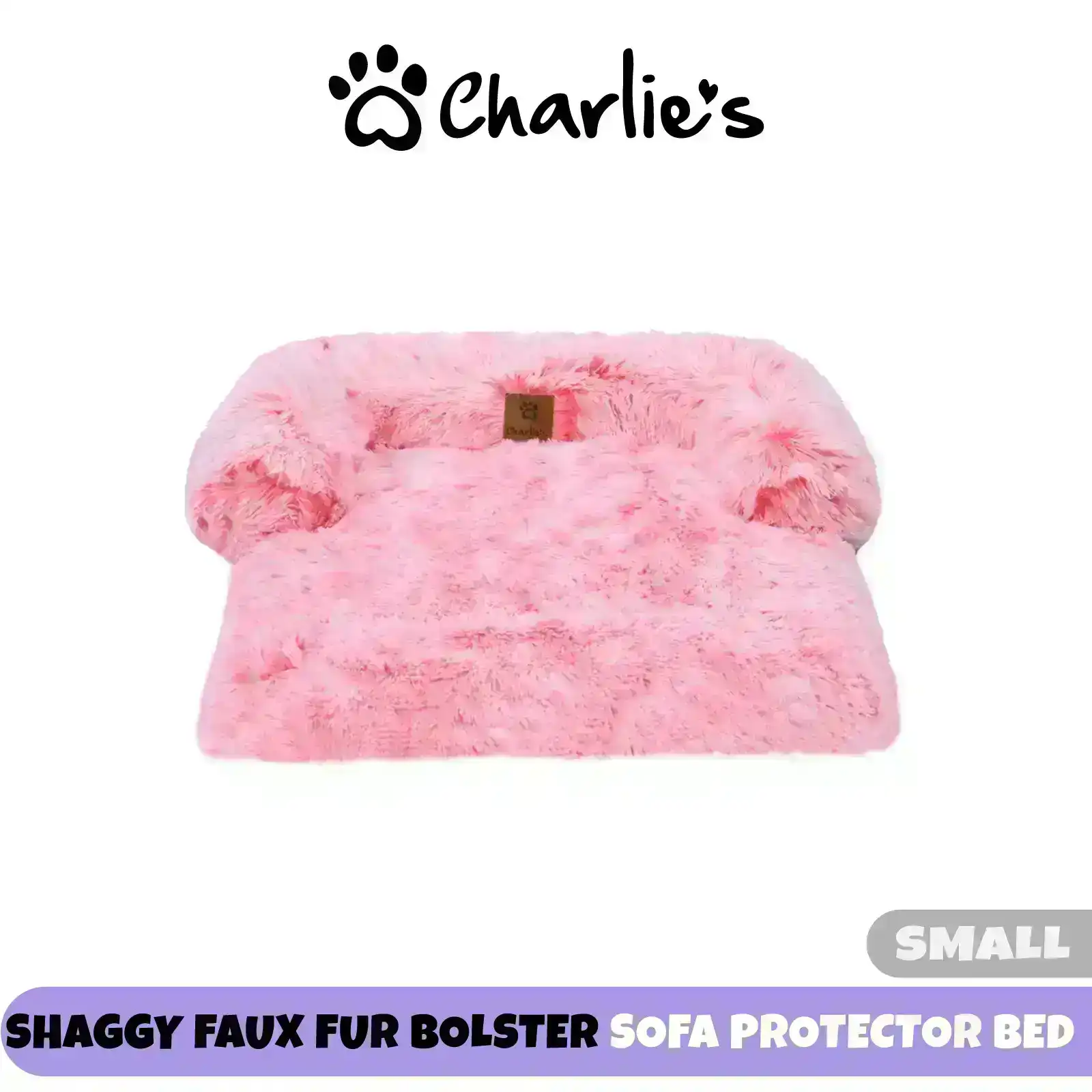 Charlie's Shaggy Faux Fur Bolster Sofa Protector Calming Dog Bed Ombre Pink Small