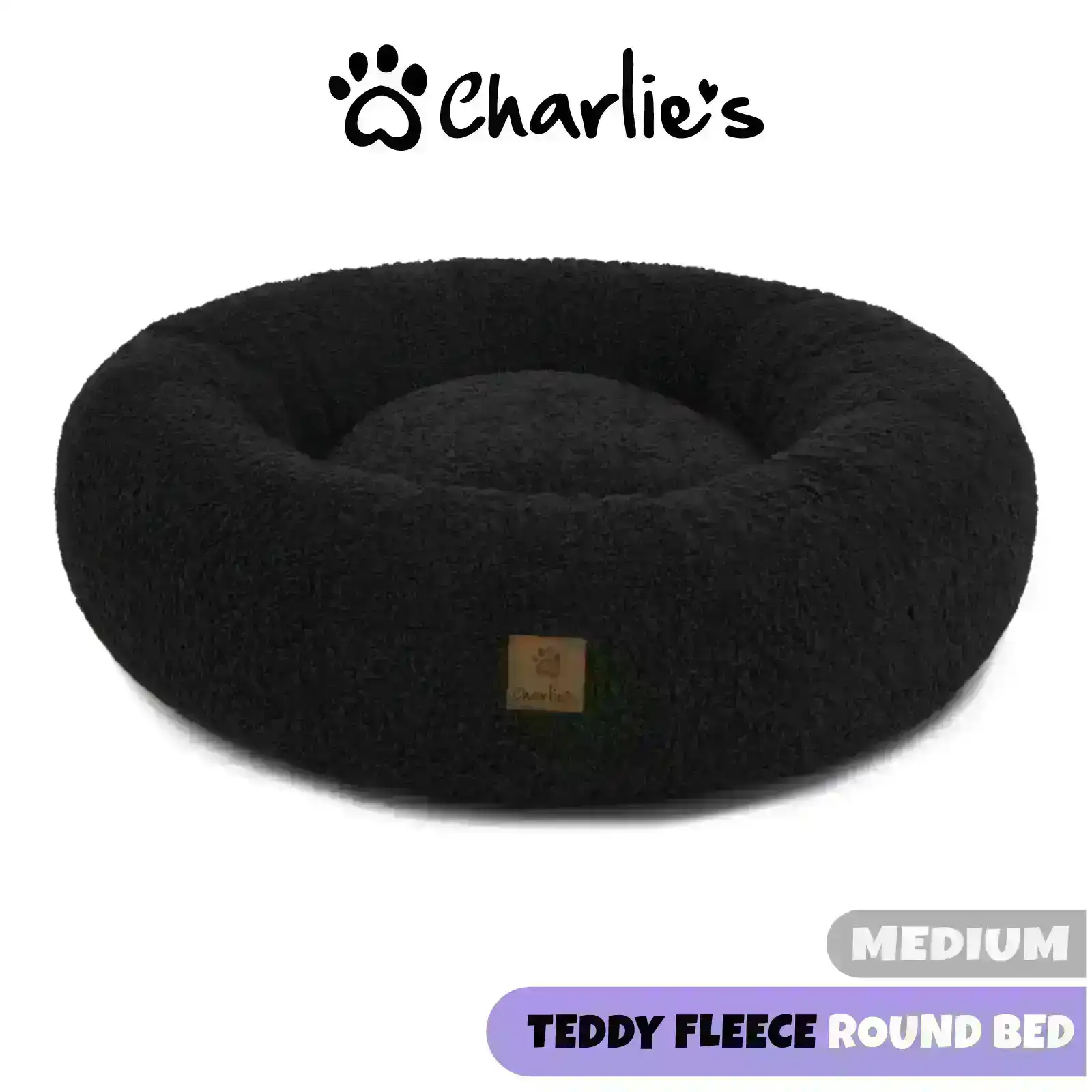 Charlie's Teddy Fleece Round Calming Dog Bed Charcoal Medium