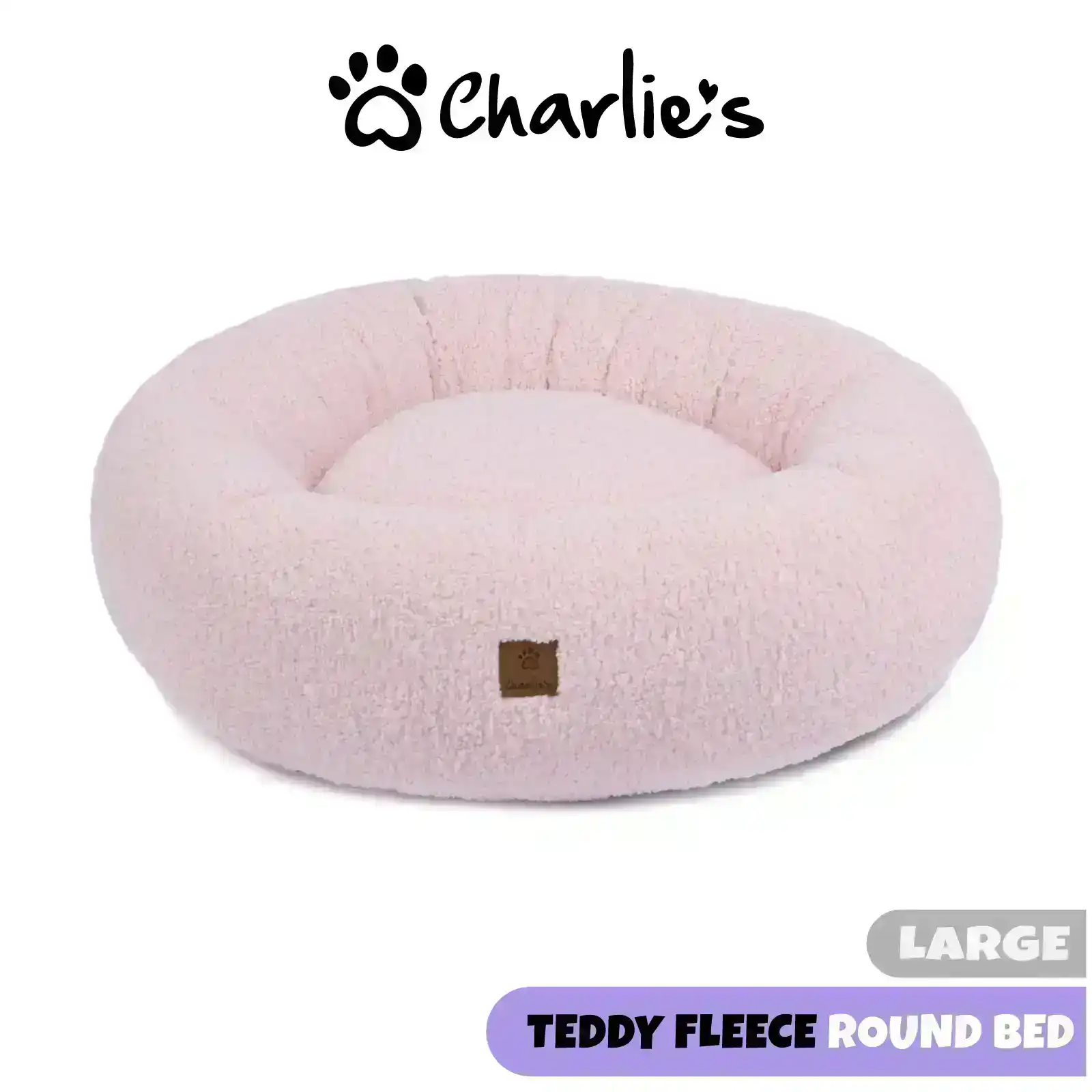 Charlie's Boucle Style Teddy Fleece Round Donut Dog Bed Pink Large