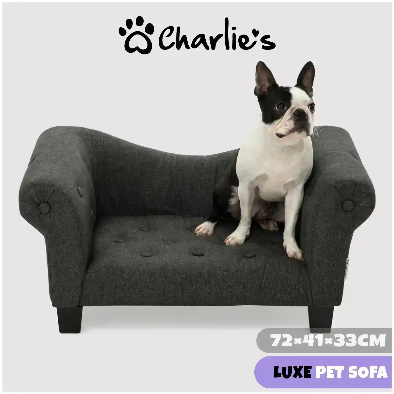Charlie's Luxe Dog Sofa Charcoal 75×41×33cm