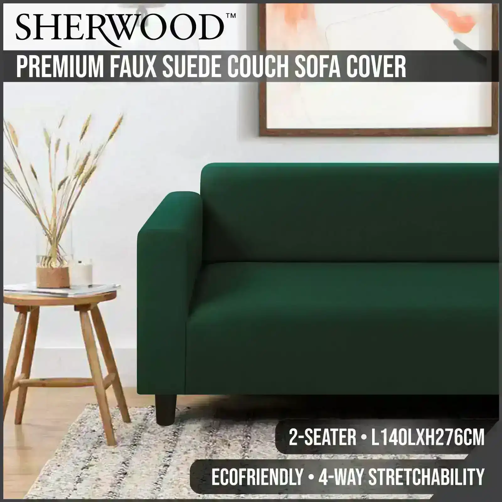 Sherwood Home Premium Faux Suede Eden Green 2 Seater Couch Sofa Cover