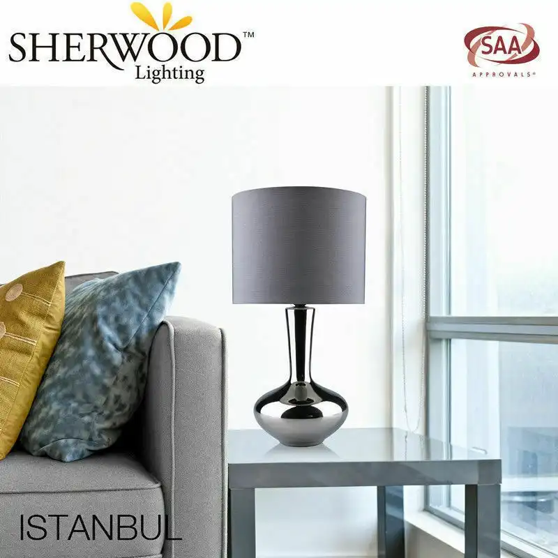 Sherwood Lighting Istanbul Bedside Table Lamp Polished Charcoal
