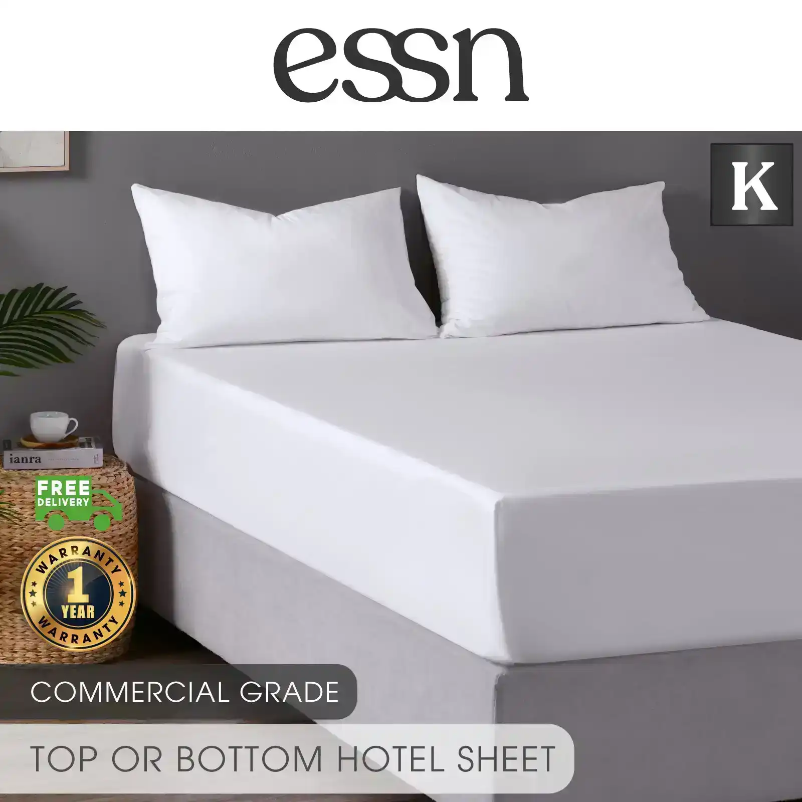 ESSN Commercial Top or Bottom Sheet White King Bed 290x320cm