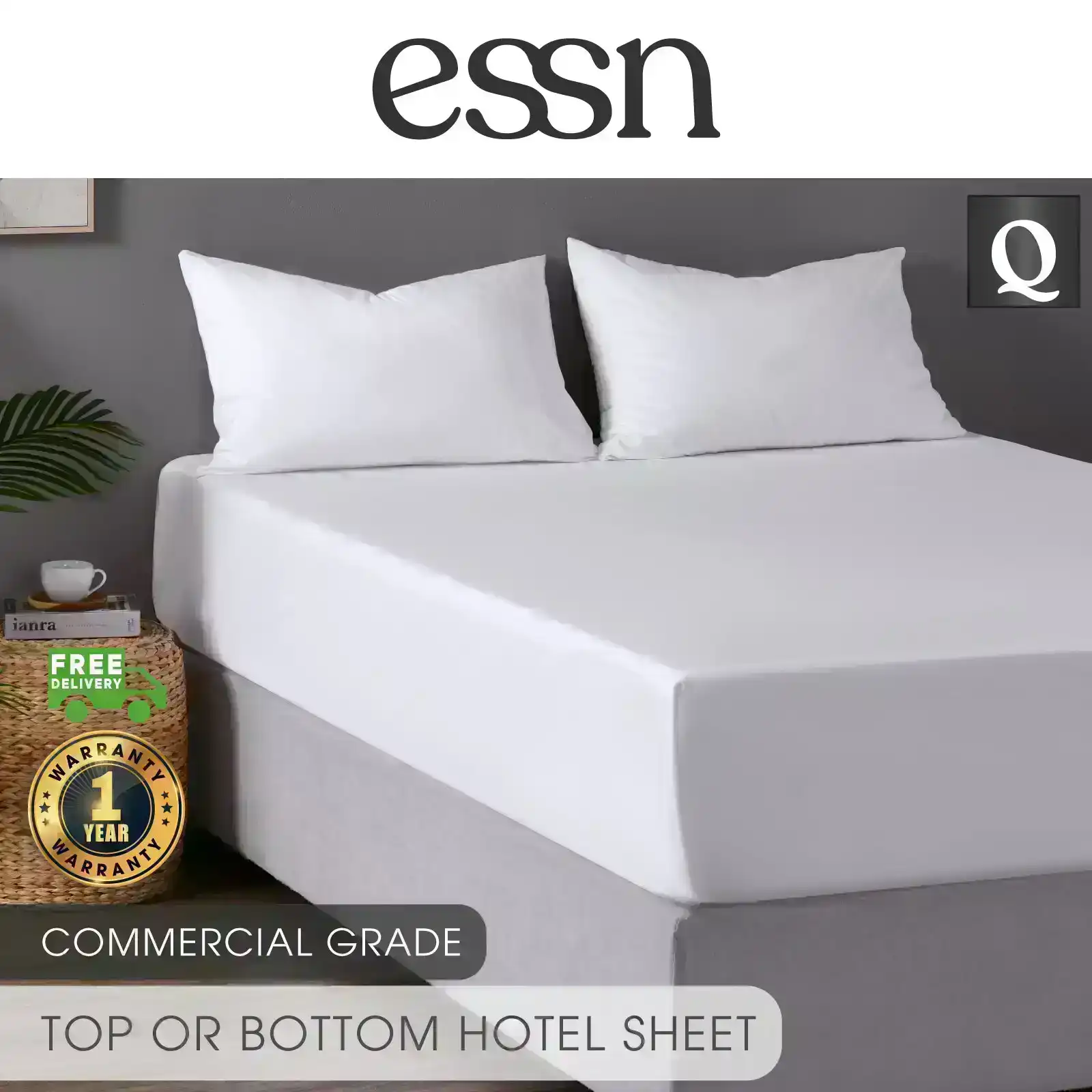 ESSN Commercial Top or Bottom Sheet White Queen Bed 250x305cm