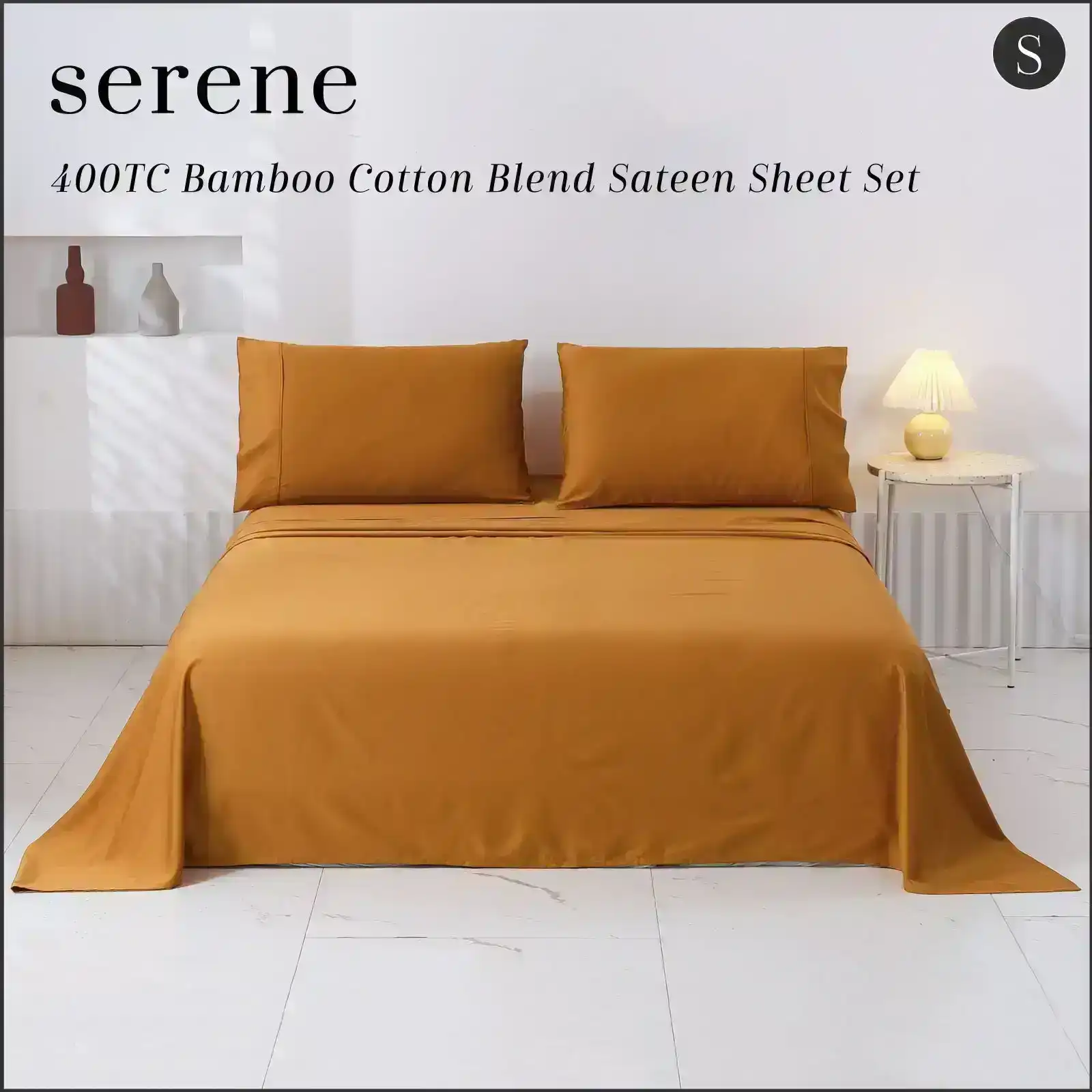 Serene 400TC Bamboo Cotton Blend Sateen Sheet Set RUST Single Bed