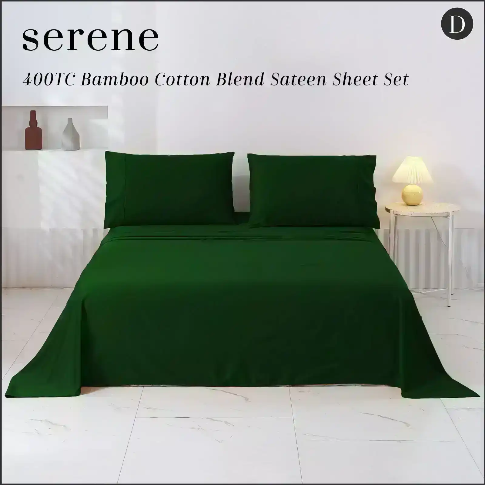 Serene 400TC Bamboo Cotton Blend Sateen Sheet Set EDEN Double Bed