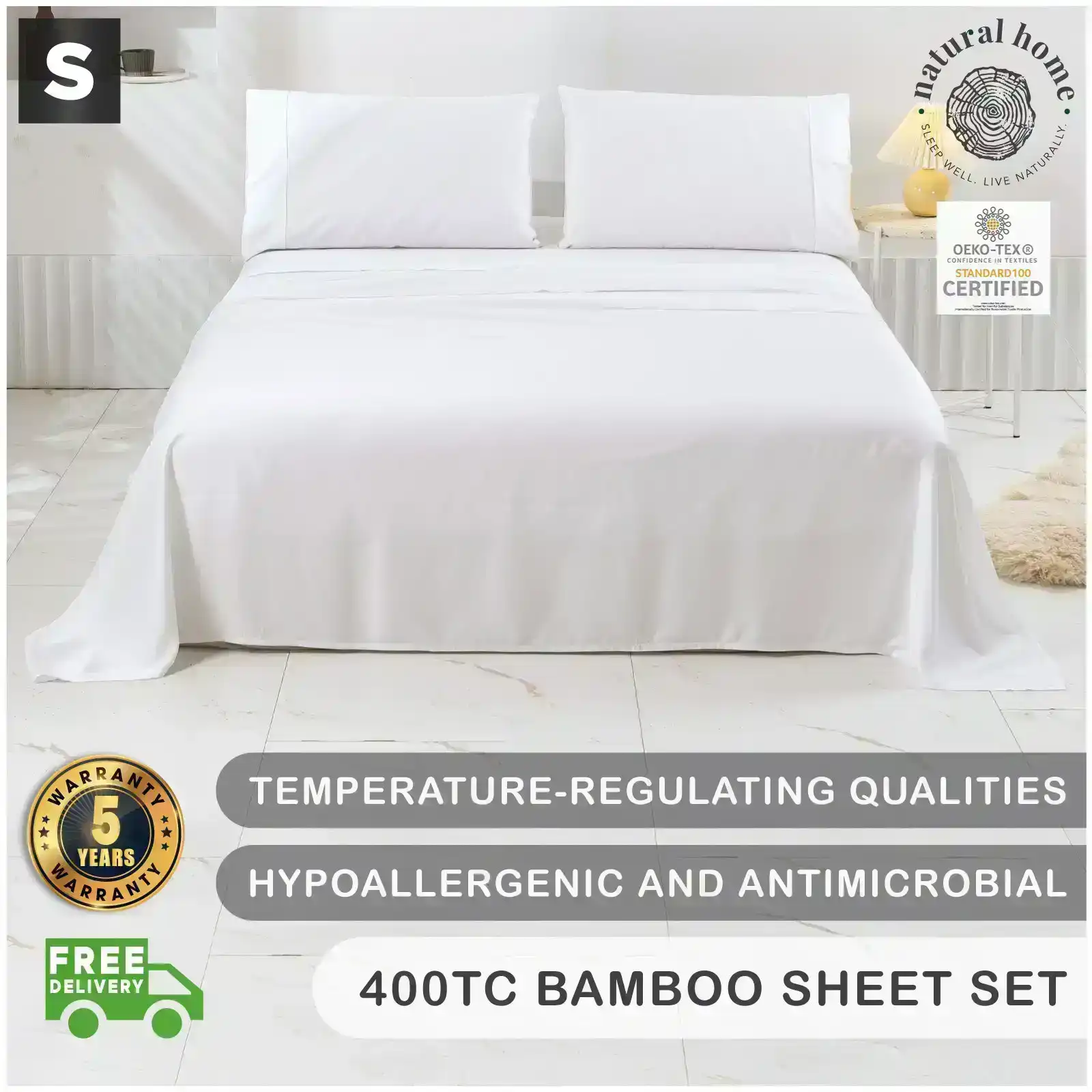 Natural Home Bamboo Sheet Set White Single Bed