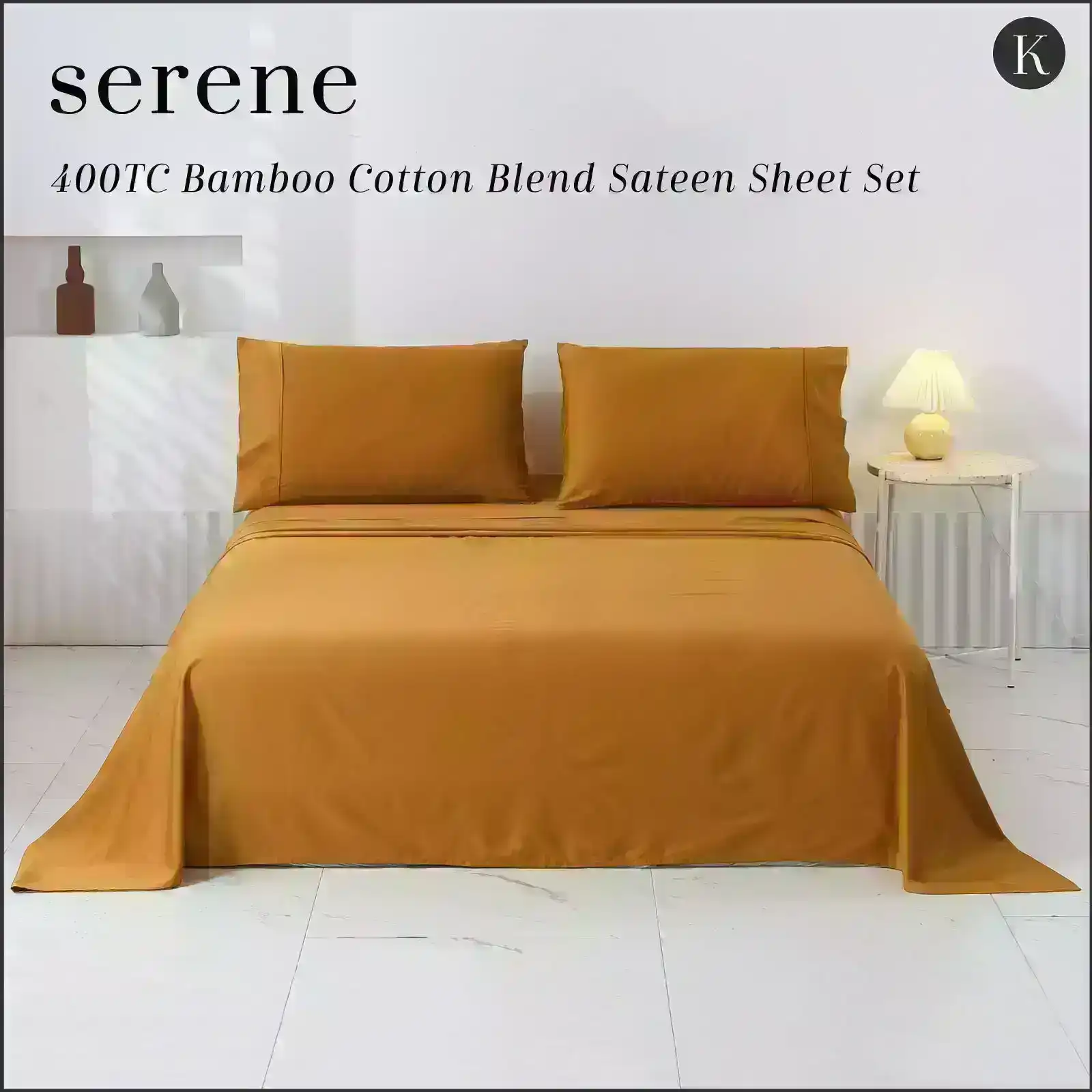 Serene 400TC Bamboo Cotton Blend Sateen Sheet Set RUST King Bed