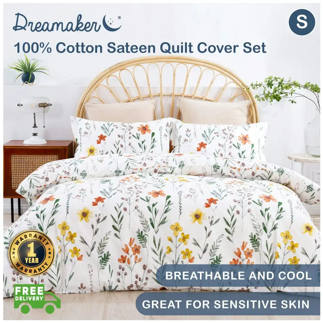 Dreamaker Daisy 100% Cotton Quilt Cover Set Single Bed